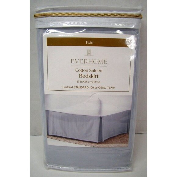 Everhome Cotton Sateen Twin Bed Skirt in Light Grey Straight w/Split Corners - Picture 1 of 5